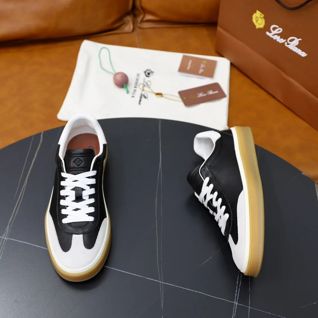 Men's Men's Shoes💰540💰••New Products•• LoroPian*_Noyo-Pianya New men's casual moral training sneakers, LP lace-up casual shoes!  Made of original imported soft cowhide and suede fabric, it highlights the sporty style. The heel is decorated with logo embossing and the original molding. The raw rubber translucent sole combined with the color welt adds a sense of modernity to the shoe. The shoe is overall refreshing and easy to match with style. It has a full cowhide lining for the feet. The original box packaging at the counter comes with wooden balls and a dust bag! Size: 38-44 (.45 customized)